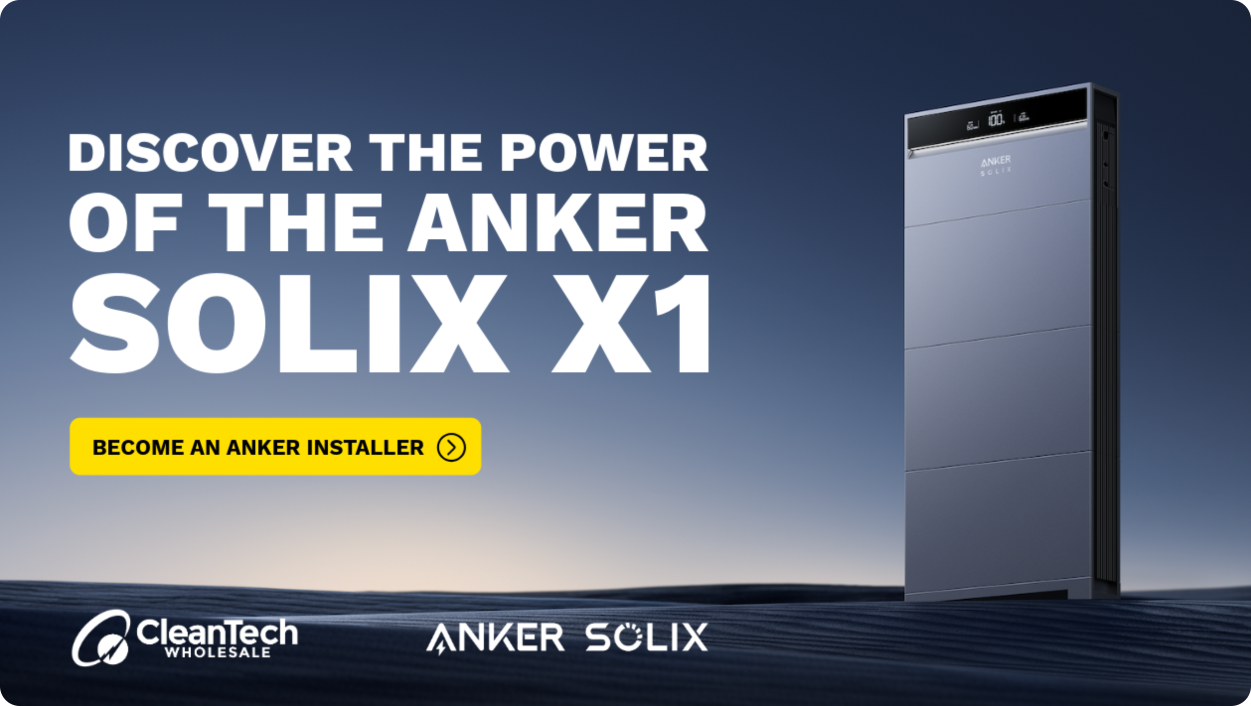 Anker SOLIX X1 product page header image showing the X1 in a desert at sunrise